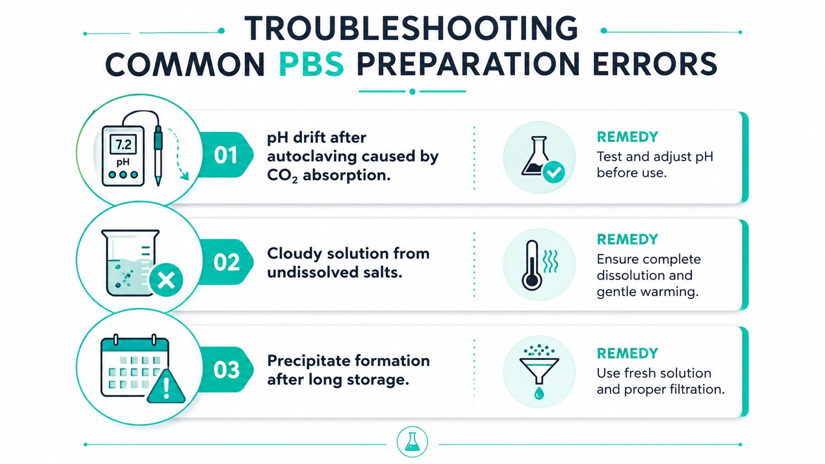 A helpful infographic outlining common errors in PBS preparation and effective remedies for each issue.