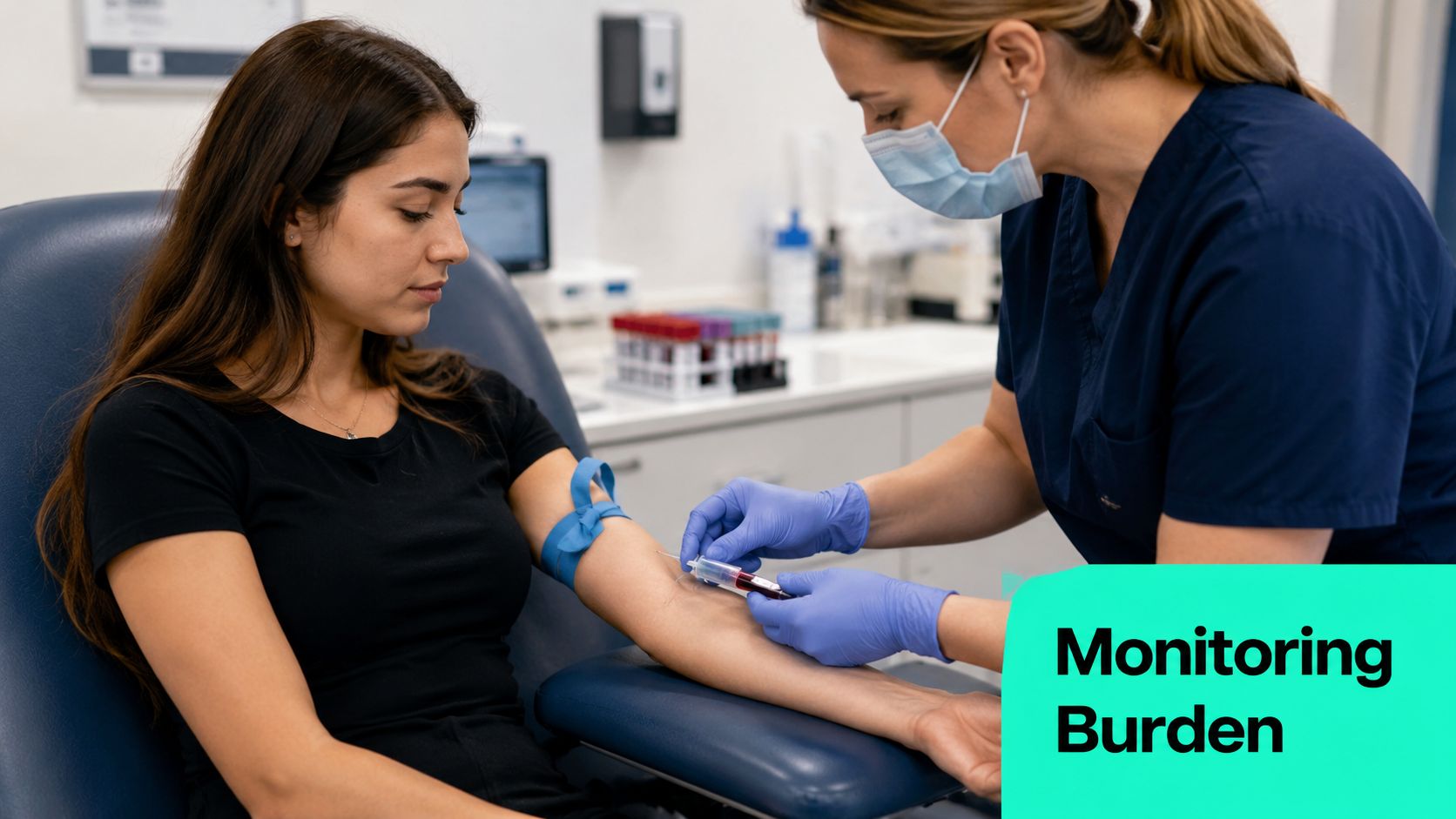 A healthcare professional drawing blood from a patient's arm during a routine medical examination in a clinic.
